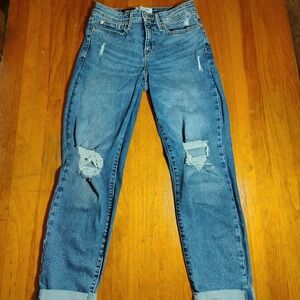 Denizen Levi's Mid Rise Boyfriend Distressed Jeans Size 4 Ripped Cuffed Denim